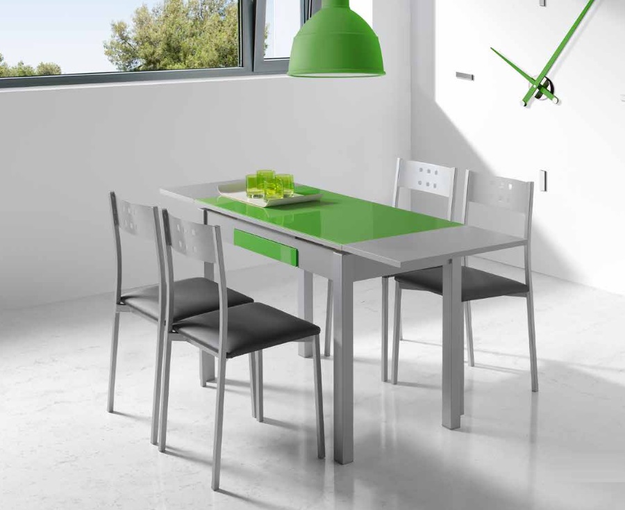 Mesa de cocina extensible MDF gris cristal verde Prisma PI ...